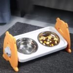 Pet Double Bowl Height-Adjustable Neck Protection Feeder Stainless Steel Food Water Bowl