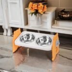 Pet Double Bowl Height-Adjustable Neck Protection Feeder Stainless Steel Food Water Bowl - Image 2