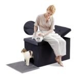 Cat Litter Box Enclosure Hidden Furniture, DOMIPET Foldable Cat Washroom Bench with Storage Space, Large Cabinet Cats Litter Ottoman for Odor Control, Dog Poof - Image 2