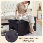 Cat Litter Box Enclosure Hidden Furniture, DOMIPET Foldable Cat Washroom Bench with Storage Space, Large Cabinet Cats Litter Ottoman for Odor Control, Dog Poof