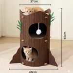 Cat Tower, 2/3 Tier Tree Stump Cat Bed Design, Spacious Gazebo, Two Plush Cat Balls and Decorative Small Branches (37.4"/95cm)