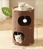 Cat Tower, 2/3 Tier Tree Stump Cat Bed Design, Spacious Gazebo, Two Plush Cat Balls and Decorative Small Branches (37.4"/95cm) - Image 2