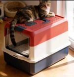 Cat litter box, enclosed litter box with a pull-out drawer for easy cleaning. Modern and decorative design for cats, 37x35x50cm, (black). - Image 3